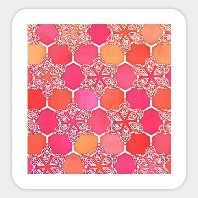 Pink Spice Honeycomb - Doodle Hexagon Pattern Sticker by micklyn